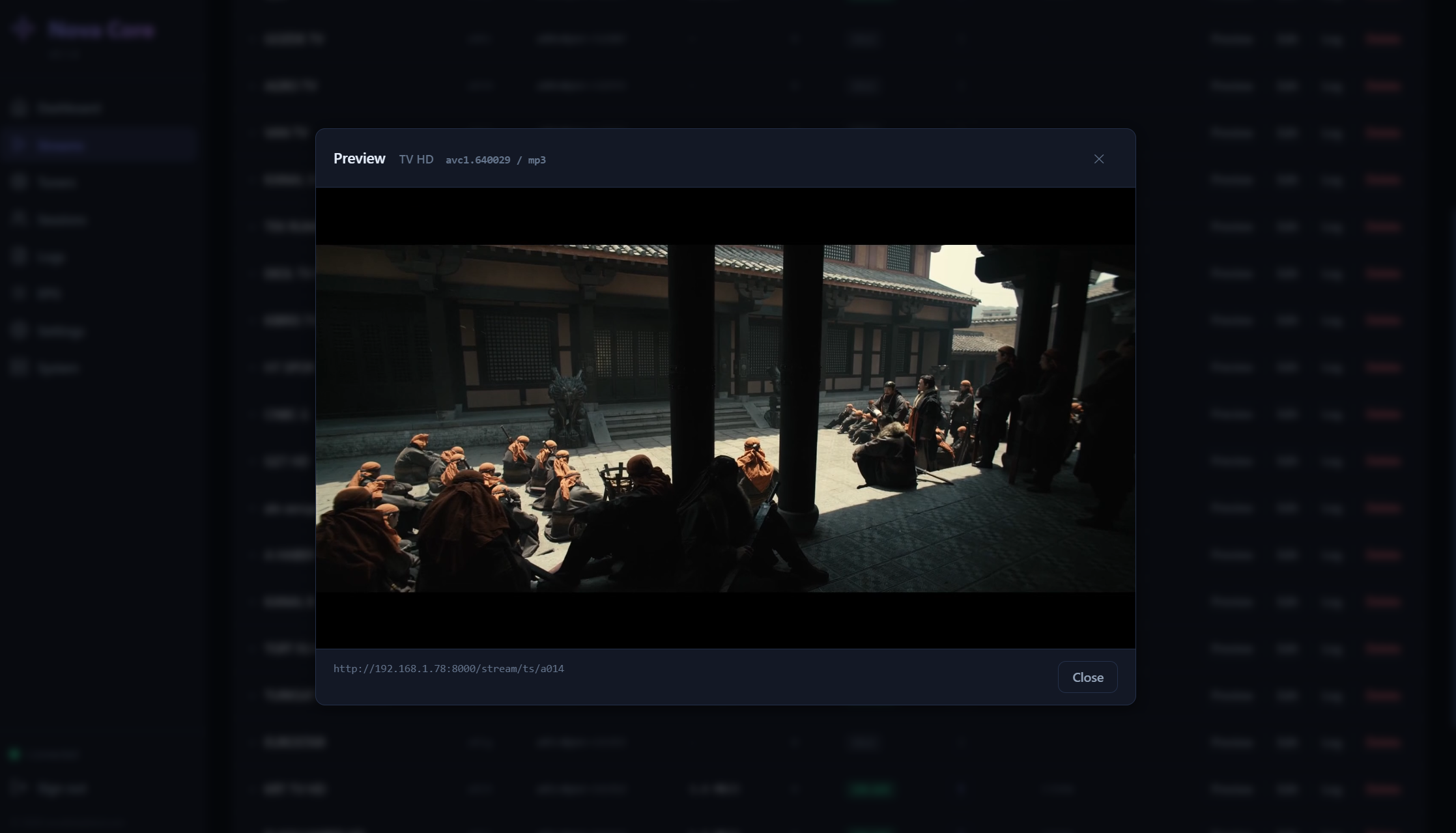 Nova Core live preview — built-in stream monitoring